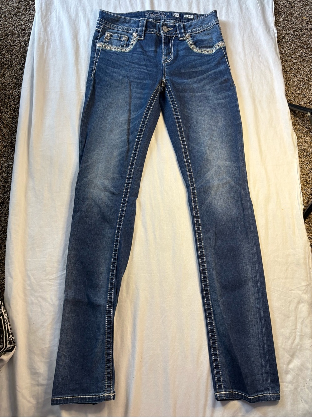 Miss Me Dark Blue Skinny Jeans with Faded Detailing